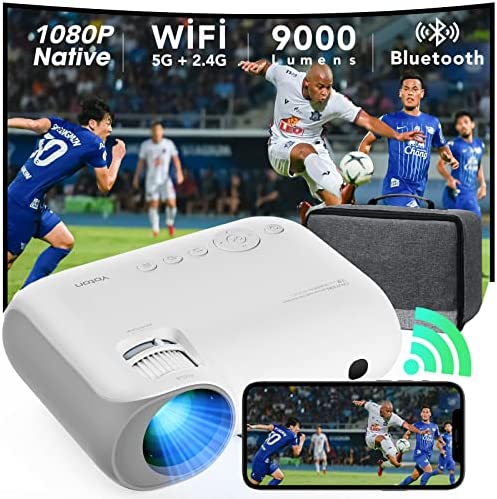 Vidéoprojecteur WiFi Bluetooth - 9000 Lumens Mini Projecteur Portable Full HD 1080P Natif, WiFi 5G/2.4G Dual-Band, Rétroprojecteur Extérieur LED, Compatible avec Smartphone iOS/Android/HDMI/AV/USB Fiche Technique et Prix au Maroc