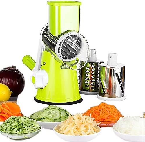 yueyang Mandolines Multifonctions à légumes Coupe-Légumes Manuel avec 3 Lames Cylindriques en Acier Ioxydable Râpe à Fromage Carotte (Vert) Fiche Technique et Prix au Maroc