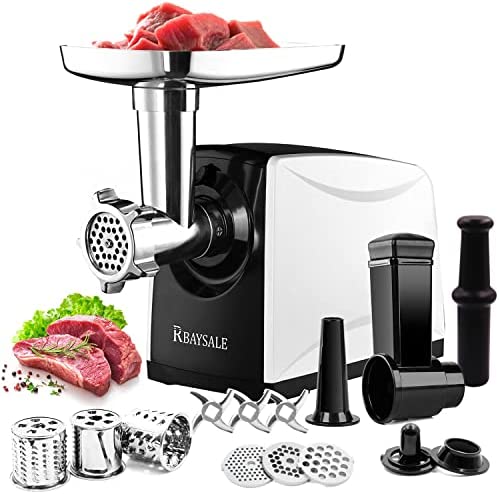 Hachoir à Viande Électrique, RBAYSALE 4 en 1 Hachoir à Viande 1200W Max avec 3 plaques de broyage en acier inoxydable, Accessoire de Kubbe et de Saucisse, Coupe-Légumes Fiche Technique et Prix au Maroc