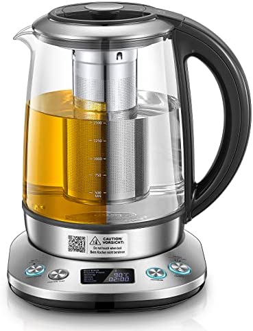 FOHERE Bouilloire électrique En Verre, Théière Electrique Température Réglable 2200w, Fonction de Maintien au Chaud 120 Mins, infuseur à thé amovible, 1.7L Fiche Technique et Prix au Maroc