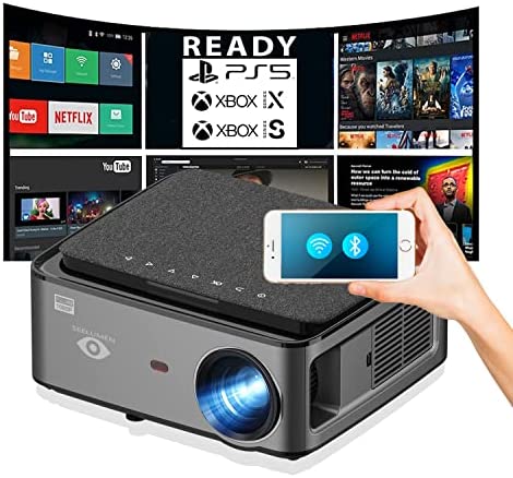 Projecteur 4K, Android 9.0, 8200 lumens, contraste 15000 :1, Fullhd Natif, Home Cinéma 300 pouces, Bluetooth, haut-parleurs intégrés, portable, Keystone 4D, prêt pour PS5, Xbox Series, Zoom Digital Fiche Technique et Prix au Maroc