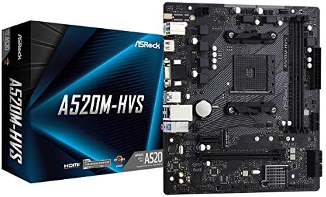 ASRock A520M-HVS AM4 2 DDR4 4XSATA3 Ultra M.2 6XUSB Ports VGA/HDM Carte mère 90-MXBE60-A0UAYZ Fiche Technique et Prix au Maroc
