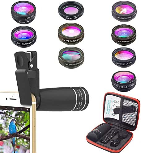 10 en 1 kit de lentilles de caméra pour téléphone 10X téléobjectif, Objectif Fisheye, Objectif Grand Angle et Macro, 4 filtres, Objectif kaléidoscope pour iPhone Samsung et la Plupart des Smartphones Fiche Technique et Prix au Maroc