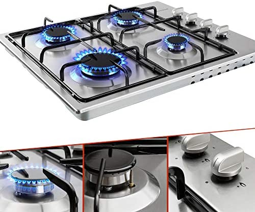 Arebos Plaque de cuisson gaz 4 feux | Cuisinière à gaz de 4 flammes | Acier inoxydable | Grilles et veilleuse de sécurité incluses | Autonome |Convient pour le gaz naturel et le gaz propane Fiche Technique et Prix au Maroc