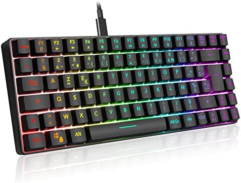 RedThunder K84 75% Clavier de Jeu, AZERTY FRANÇAIS, Mini-Clavier TKL Compact à 85 Touches, Rétroéclairage RVB + Anti-ghosting，Clavier de Jeu Sensation Mécanique pour PC Mac PS4 Xbox One Gamers Fiche Technique et Prix au Maroc