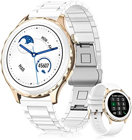 Montre Connectée Femme RUXINGX Moonlight, Smartwatch avec Fonction Féminine/Appel Bluetooth 5.1/SpO2/Fréquence Cardiaque/Sommeil/Lecteur Musique, Corps et Bracelet Céramique, Cadeau Noël pour Femme Fiche Technique et Prix au Maroc