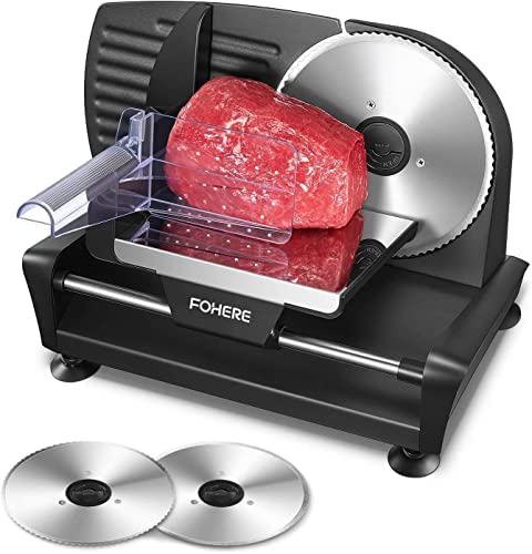 Trancheuse Electrique 200W à Jambon et Saucisson, 2 Lames Détachable de 19 cm, 0-15 d'épaisseur Précise, Commutateur de Rainure pour Utilisation Sûre, Pour Pain, Jambon, Fromage, Viande Fiche Technique et Prix au Maroc