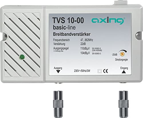 Axing Amplificateur large bande TVS 10-00 pour la télévision par câble ou les antennes DVB-T2 HD FM DAB+ Fiche Technique et Prix au Maroc