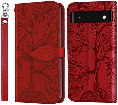 Rostsant Coque Google Pixel 6a Arbre en Relief Housse en Cuir PU Pixel 6a Portefeuille Étui à Rabat pour Google Pixel 6a - Rouge Fiche Technique et Prix au Maroc