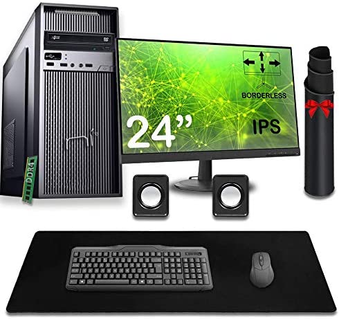 Pc fixe complet avec moniteurs, haut-parleurs, souris, clavier avec intel quad-core 8 Go RAM ddr3 disque dur 1 To Windows 10 Pro sous licence Fiche Technique et Prix au Maroc