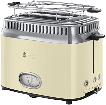 Russell Hobbs Grille Pain [Design Vintage Premium] Retro Crème (Ultra Rapide, 3 Fonctions annulation, décongélation et réchauffage, Réchauffe Viennoiserie, Range Cordon) Toaster 21682-56 Fiche Technique et Prix au Maroc