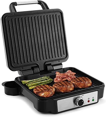 MONXOOK Gril Viande et Panini Multifonction, Gril à Panini lectrique Entiadhésif 3 en 1, Gril à Sandwich de Contact, Gril de 1800W Avec bac de Récupération Amovible, Température Réglable Fiche Technique et Prix au Maroc