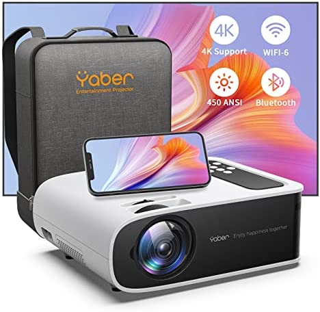 Vidéoprojecteur YABER Pro V8 WIFI6 Bluetooh,450 ANSI Lumens Soutiens 4K Full HD 1080P Projecteur,Correction trapézoîdale 4D/4P Zoom RétroProjecteur 250'' Home Cinéma pour iOS,Android,TV Stick,PS5. Fiche Technique et Prix au Maroc