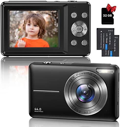Appareil Photo Numérique Compact - 1080P HD 44MP Caméra avec Carte 32Go, 2,4" LCD Rechargeables Appareil Photo Enfant avec 16X Digital Zoom pour Enfant, Adolescent, Étudiant, Adulte, Débutant (Noir) Fiche Technique et Prix au Maroc