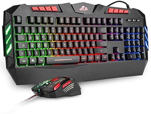 Rii Gaming RK900+ (Disposition Italienne) - Clavier avec Clavier Anti-ghosting et Souris avec sensibilité réglable jusqu'à 2400 DPI (avec rétroéclairage LED) Fiche Technique et Prix au Maroc