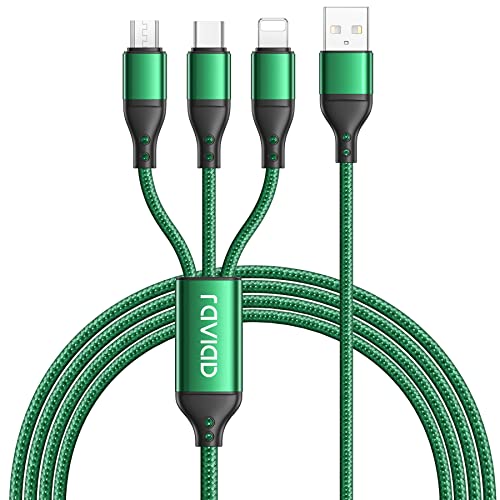 RAVIAD Câble Multi USB, 3 en 1 Multi Chargeur USB Câble en Nylon Tressé avec Micro USB Type C Lightning Connecteurs pour iPhone, Samsung Galaxy S10 S9, Huawei P30, Honor, OnePlus, Wiko, Kindle Fiche Technique et Prix au Maroc