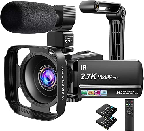 Caméscope, caméra vidéo 2.7K 36MP UHD IR Vision nocturne Caméscope numérique Zoom numérique 16X Caméscope vidéo à écran tactile 3 pouces IPS avec microphone, parasoleil et support pour appareil photo Fiche Technique et Prix au Maroc