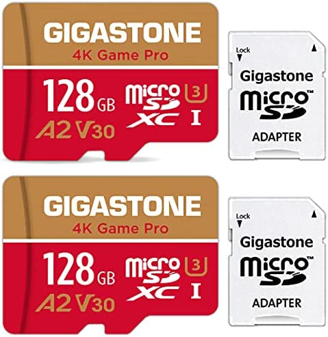 [5 Ans Récupération de données Gratuite] Gigastone Carte Mémoire 128 Go Lot de 2 Cartes, 4K Game Pro, Compatible avec GoPro Switch, Vitesse 100 Mo/s. A2 U3 V30 Carte Micro SDXC avec Adaptateur SD. Fiche Technique et Prix au Maroc