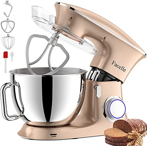 Facelle Robot Pâtissier Multifonctions de Cuisine 1500W 8.5L, Puissant, Métalique, Mixeur Batteur sur Scole, avec Batteur, Fouet, Crochet Pétrin, 6 Vitesses,Robot Patisserie Multifonction(Champagne) Fiche Technique et Prix au Maroc