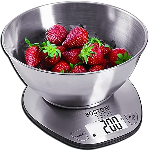 Balance de cuisine numérique avec bol amovible en acier inoxydable, minuterie LCD rétroéclairée et fonction TARE et ZÉRO d'une capacité de 5 kg Comprend des piles Modèle HK110 RECETTE TÉLÉCHARGEABLE Fiche Technique et Prix au Maroc