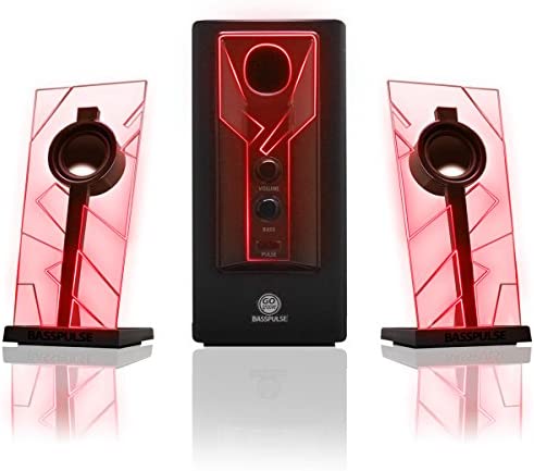 GOgroove Haut-Parleurs Enceintes PC Stéréo 2.1 Satellite Basses Passives Lampes LED Scintillantes - Compatible avec Ordinateur, Tablette, Smartphone et Tout Appareil Equipé d'un Port AUX 3,5 mm- Rouge Fiche Technique et Prix au Maroc