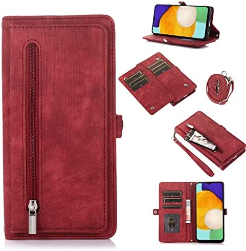 Jeelar ESONG Coque pour Samsung Galaxy A13 4G/5G,Etui en Cuir PU Portefeuille Flip Case Antichoc Housse avec [Fentes de Cartes][Fonction Support][Fermeture Magnétique][Lanyard Dragonne],Rouge Fiche Technique et Prix au Maroc