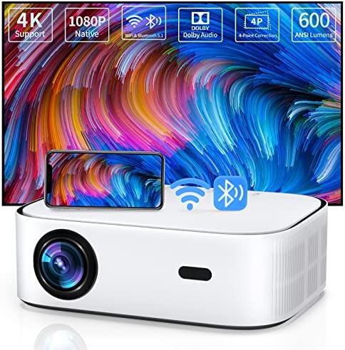 Projecteur WiFi Bluetooth, Retroprojecteur, Native 1080P Full HD, projecteur avec Dolby, Videoprojecteur 600 ANSI Lumen, Projecteur 4K Fiche Technique et Prix au Maroc