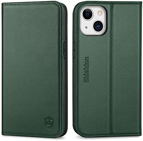 SHIELDON Etui pour iPhone 13, Coque Portefeuille Housse Cuir Véritable Rangements Cartes Protection Optimale Anti-choc TPU [RFID Blocage] Stand Compatible avec iPhone 13 (6,1 pouces, 2021) - Vert Nuit Fiche Technique et Prix au Maroc