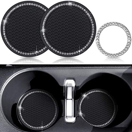 2 Pièces Accessoire de Porte-Gobelets sous-Verres d'Insertion de Voiture Antidérapants Bling Silicone sous-Verre de Voiture Cristal Strass Anneau de Bouton d'Allumage de Moteur (Noir) Fiche Technique et Prix au Maroc