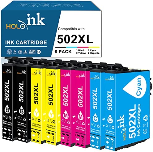 HOINKLO 502XL Cartouches d'encre Compatible pour Epson 502 Cartouche Noir Cyan Magenta Jaune (8-Pack) pour XP-5100 XP-5105 XP-5150 XP-5155 WF-2860 WF-2865 WF-2880 WF-2885 Fiche Technique et Prix au Maroc