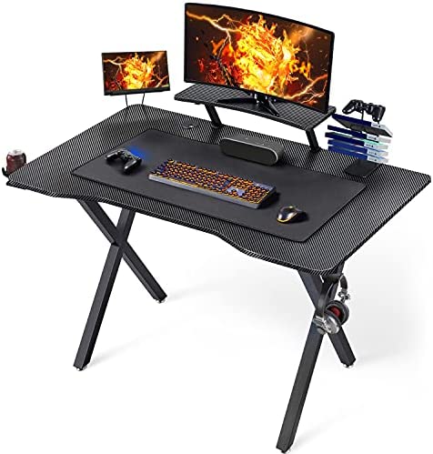 Yaheetech Bureau Gaming 110x70cm Table Informatique Noir Table d'ordinateur PC Domicile avec Support de Moniteur, Porte-gobelet, Support de Poignée Fiche Technique et Prix au Maroc