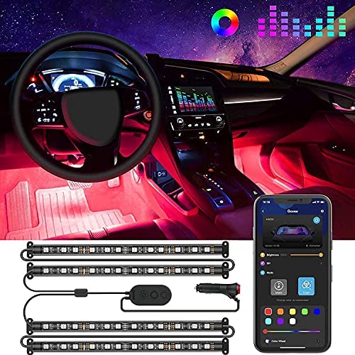 Bande LED Intérieur Auto avec APP, Govee LED Auto Intérieur 4pcs 48 LED Conception à Deux Lignes Améliorée Étanche Multicouleurs sous l'Éclairage de Voiture avec le Chargeur de Voiture, DC12V Fiche Technique et Prix au Maroc