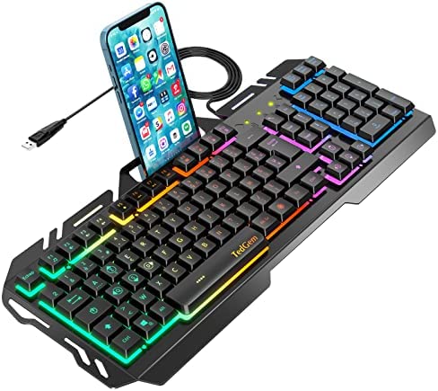 TedGem Clavier Gamer Filaire Ultra Mince, Clavier Gaming Tout Métallique USB Ergonomique LED Rétro-éclairage avec Raccourci Multimédia,19 Touches Anti-ghosting, pour PS4, PC, Ordinateur, Bureau Fiche Technique et Prix au Maroc