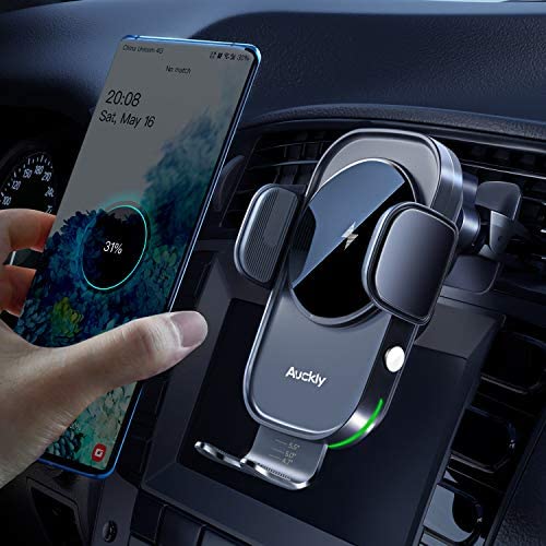Auckly 15W Qi Chargeur Induction Voiture,Chargeur sans Fil Voiture Rapide Automatic Clamping Porte Clip De Sortie d'air Support Téléphone Voiture pour iPhone Samsung Huawei LG Tous Les Appareils Qi Fiche Technique et Prix au Maroc