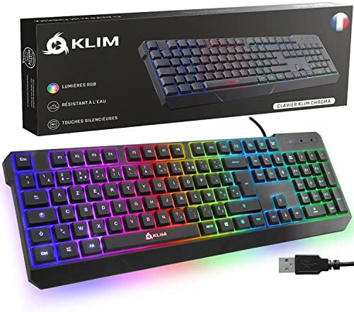 KLIM Chroma Clavier Gamer AZERTY FR + Nouveau 2022 + Silencieux USB + Clavier Filaire Rétroéclairé LED + PC Gaming PS4 PS5 Mac + Noir Fiche Technique et Prix au Maroc