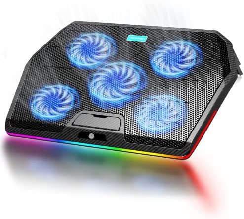 TECKNET Ventilateur PC Portable, Éclairage RGB Gaming Refroidisseur Ordinateur Portable 12-19 Pouces avec 5 Ventilateurs Silencieux, 2 Hauteurs Réglables, 2 Ports USB Fiche Technique et Prix au Maroc