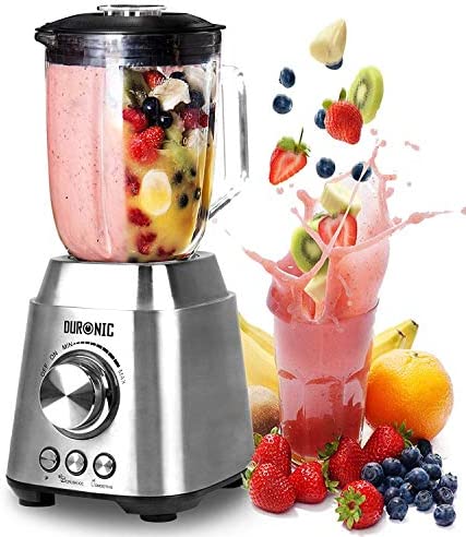 Duronic BL102 Blender / Mixeur électrique de 1000W en Inox | Carafe en verre de 1,5 Litre | 3 fonctions préenregistrées | Idéal pour smoothies, milkshakes, cocktails, glace pilée, fruits à coques Fiche Technique et Prix au Maroc