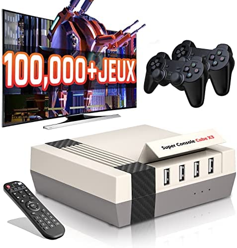 Kinhank Super Console de Jeux Rétro Cube X3 Intégrant 100,000+ Jeux Classiques, Console de Jeu Vidéo EmuELEC 4.5 ,Android9.0 Systems en 1，pour 4K Sortie, 2 gamepads, Compatible 70+ émulateurs Fiche Technique et Prix au Maroc