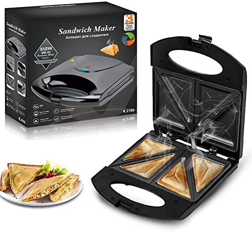 YILENA Appareil Croque Monsieur, 850W Machine Panini, Breakfast Sandwich Maker avec Interrupteur de Sécurité, Plaques Triangulaires Antiadhérant, Chauffe Rapide, Poignée Tact Froid Fiche Technique et Prix au Maroc