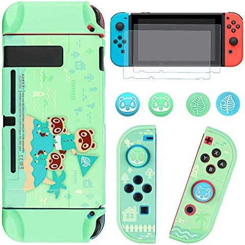 DLseego Coque pour Nintendo Switch, Étui de Protection de Hard Antirayures et Absorption des Chocs avec 2 Protecteurs d'écran en Verre Trempé et 4 Casquettes de Pouce pour Switch Console - Vert Fiche Technique et Prix au Maroc