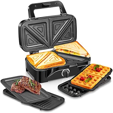 Appareil Gaufrier Croque Monsieur 3 en 1, 1200W Fohere Appareil à Sandwich avec 5 Vitesses Contrôle de la Température, 0 Vitesse: hors Tension, Revêtement Antiadhésif pour Nettoyage Facile Fiche Technique et Prix au Maroc