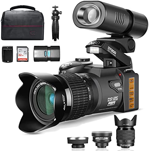 NBD Appareil Photo Reflex numérique 33MP, caméra de vlogging HD1080P avec téléobjectif 24X, Objectif Grand Angle 0,5X et lumière LED, Le Meilleur Appareil Photo pour Les débutants en Photographie Fiche Technique et Prix au Maroc