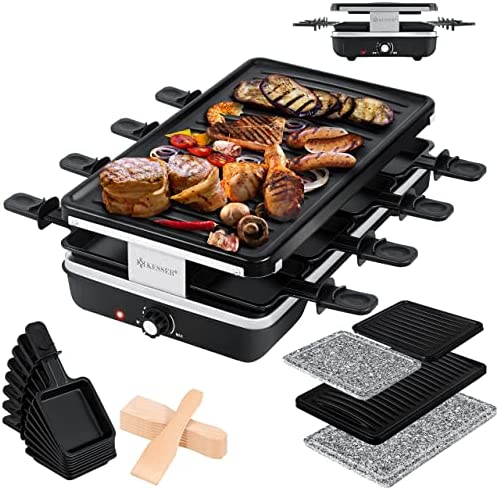 Kesser® Appareil à raclette avec Pierre Naturelle de Cuisson, Plaque de Cuisson Barbecue de Table pour 8 convives, Barbecue électrique raclette Barbecue Plaque de Cuisson, Le Noir Fiche Technique et Prix au Maroc