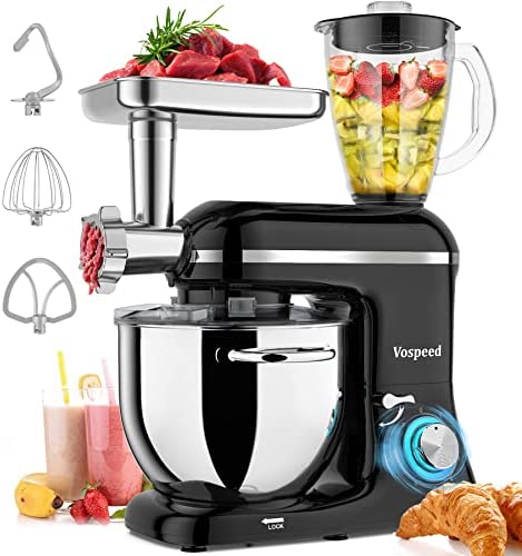 Vospeed Robot Patissier 9 en 1, 1500W 8L Robot Cuisine Multifonctions avec Acier Inoxydable Bowl, Batteur, Crochet Pétrisseur, Fouet Pourcuisson, 6 Vitesses, Lavable au Lave-vaisselle (Nero) Fiche Technique et Prix au Maroc