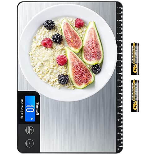 Balance Cuisine Electronique Balance de Précision, Acier Inoxydable, Capacité 15kg, Écran LCD Rétroéclairé, Verre Trempé avec règle de 21cm, Grande Plate-forme de 23 x 16cm Fiche Technique et Prix au Maroc