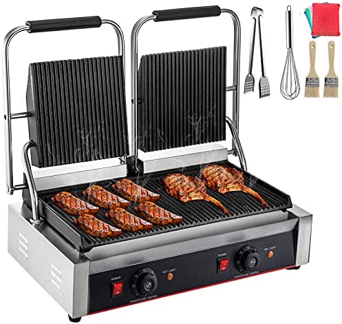 VEVOR Plancha Électrique Machine à Panini Parfaite pour Cuisson de Légumes, Viande, Steak, Calamars, Crêpes, Sandwichs, Hamburgers Bacon (Ensemble Grill et Plaque Chauffante Plaque Double, 3.6KW) Fiche Technique et Prix au Maroc