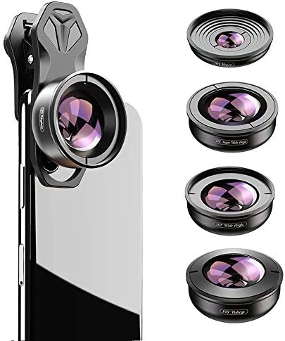 APEXEL HD 5in1 Kit d'objectif, 2X Téléobjectif et Objectif Super Large 170 ° & Objectif 10x Macro & Objectif Grand Angle 110 ° & Fisheye à 195 ° pour iPhone, Samsung et la Plupart des téléphones Fiche Technique et Prix au Maroc