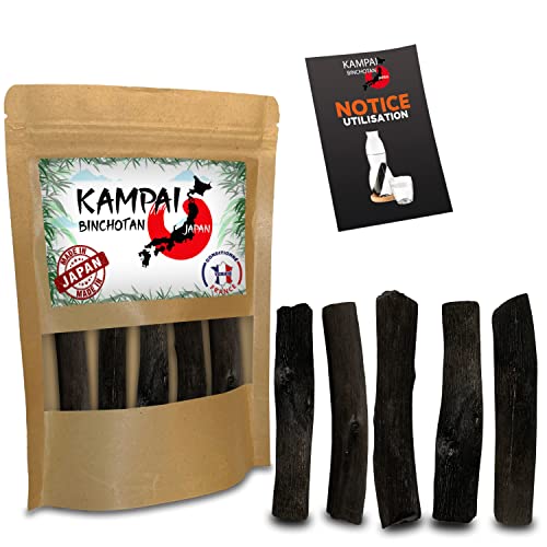 kampai | Véritable Binchotan Japonais Bio x5 | FORMAT SPECIAL GOURDE | Filtre jusqu'à 1L / Baton x5 | Eau au Charbon Actif Bois Vegetal - Purifier Eau du Robinet Filtres Bichotan Fiche Technique et Prix au Maroc
