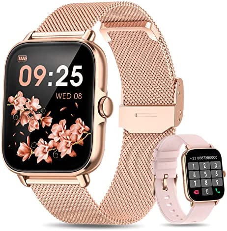 HASAKEI 2023 Montre Connectée Femme avec Appels Bluetooth, 1.7'' Smartwatch Fonction Féminine, SpO2 Fréquence Cardiaque SommeilTension Artérielle, 28 Modes Sportifs Podomètre, pour Android iOS Or Rose Fiche Technique et Prix au Maroc