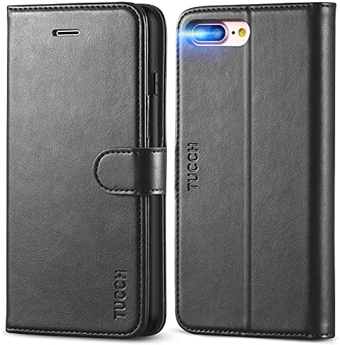 TUCCH Coque iPhone 8 Plus, Housse Portefeuille iPhone 8 Plus, Antichoc TPU Coque Cuir Synthétique Etui Protection avec [Béquille] [Fentes pour Cartes] [Fermoir Magnétique] pour iPhone 7 Plus - Noir Fiche Technique et Prix au Maroc